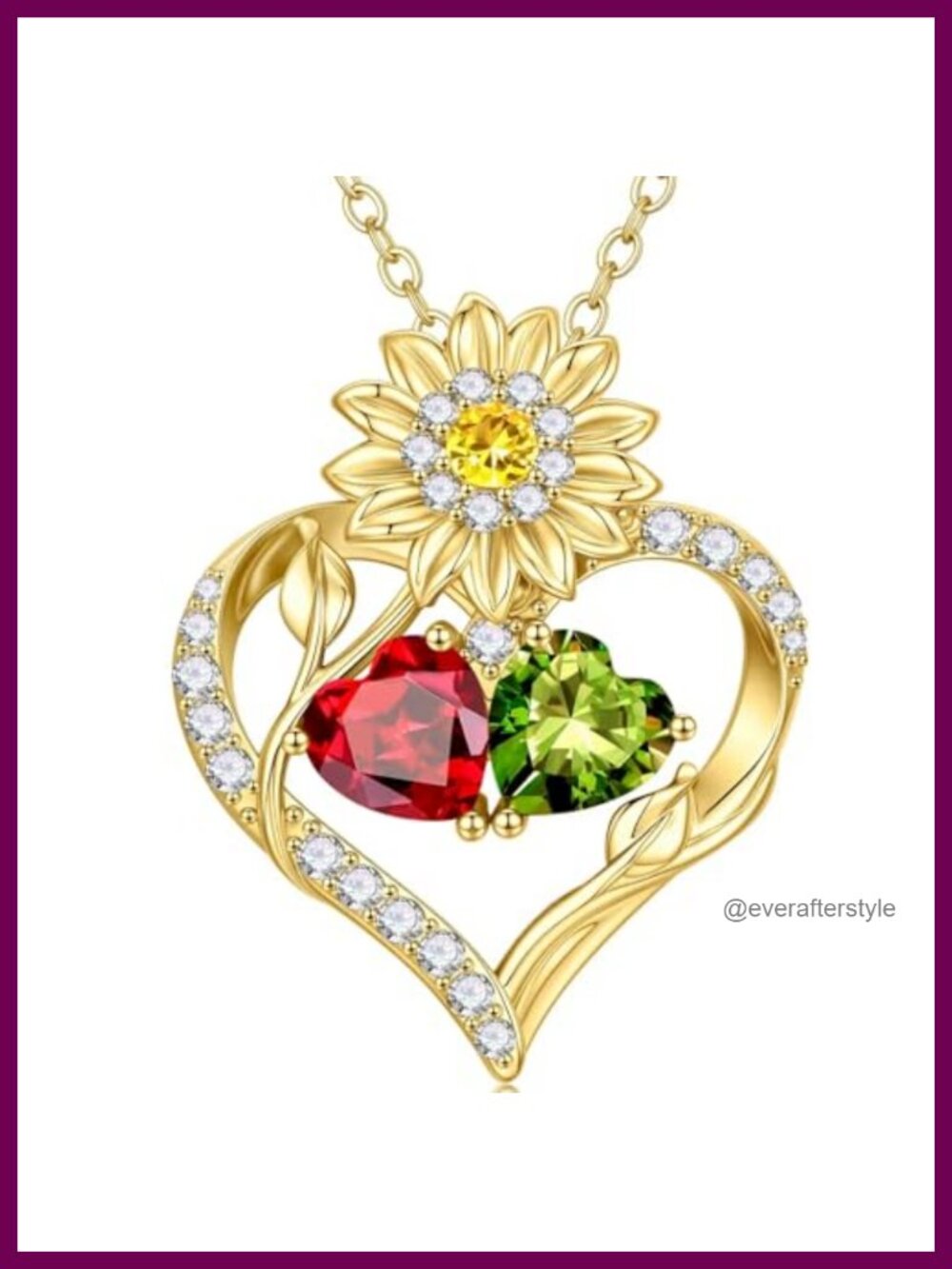 14k Gold Plated Sunflower Double Birthstone Pendant Necklace